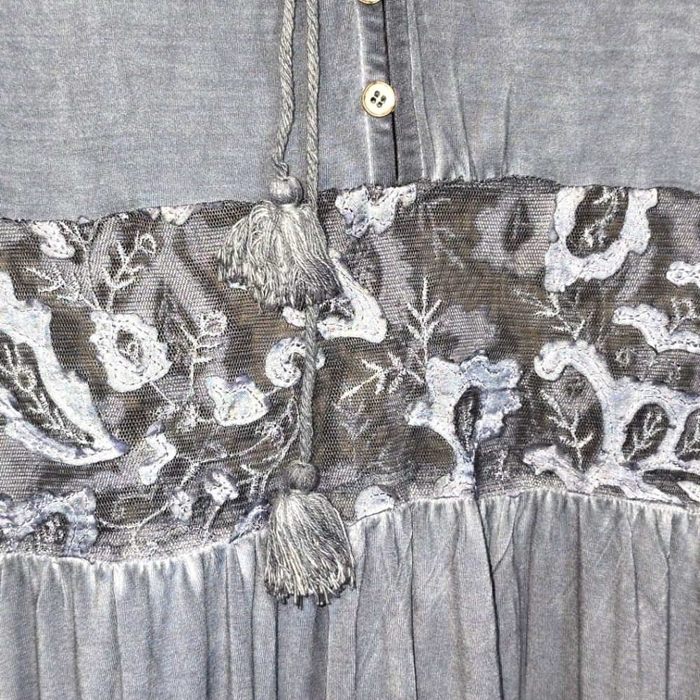 POL Boho Flowy Peasant Style Sheer Lace Panel Maxi Dress Blue-Gray Size Small - Picture 4 of 14
